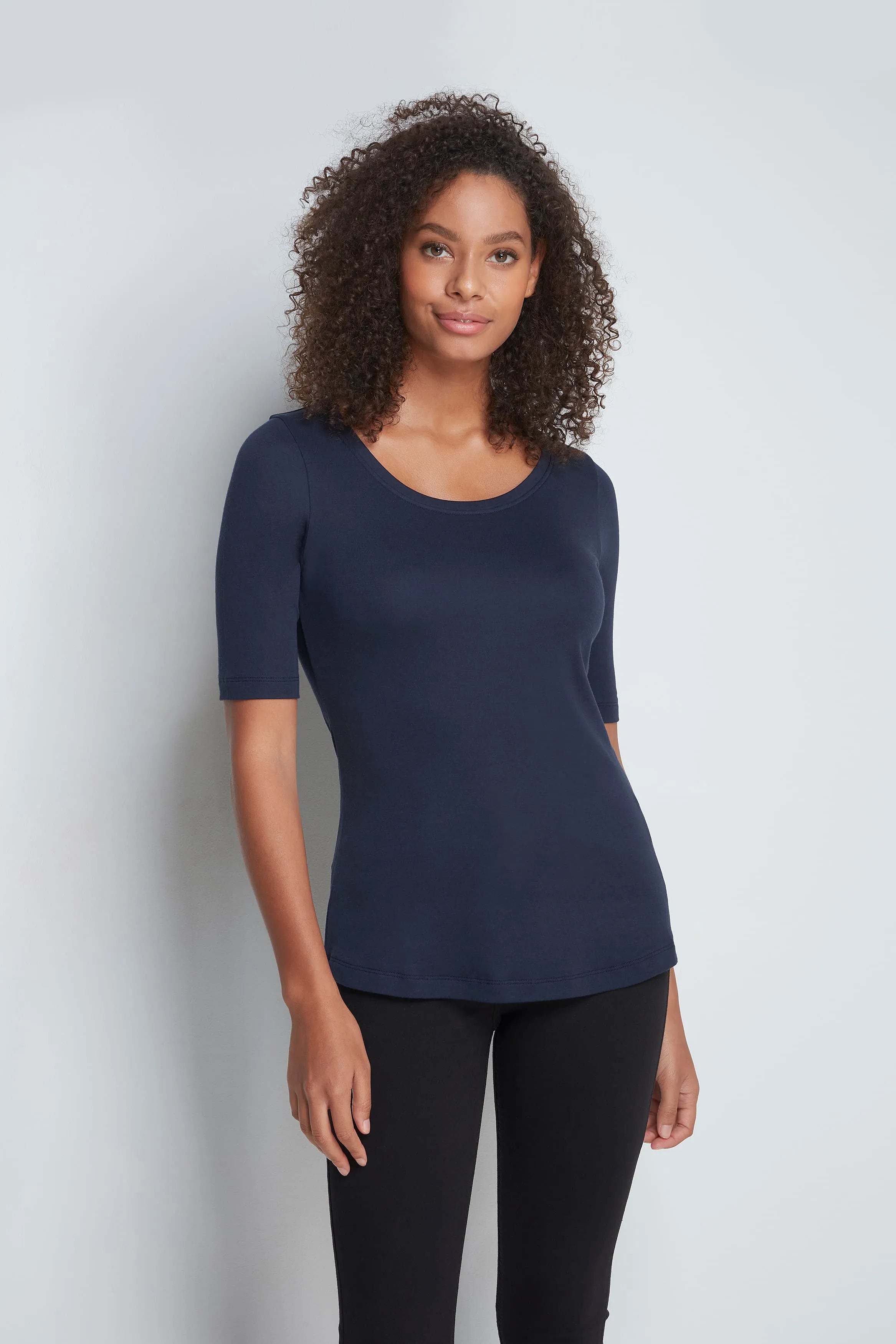 Lavender Hill Clothing women’s navy cotton modal half sleeve scoop neck T-shirt