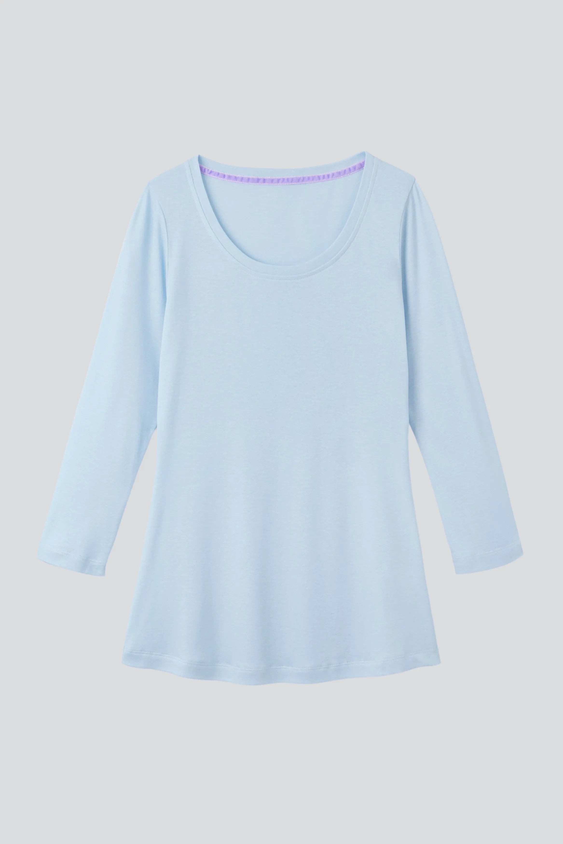 Women’s light blue cotton modal 3/4 sleeve scoop neck T-shirt by Lavender Hill Clothing