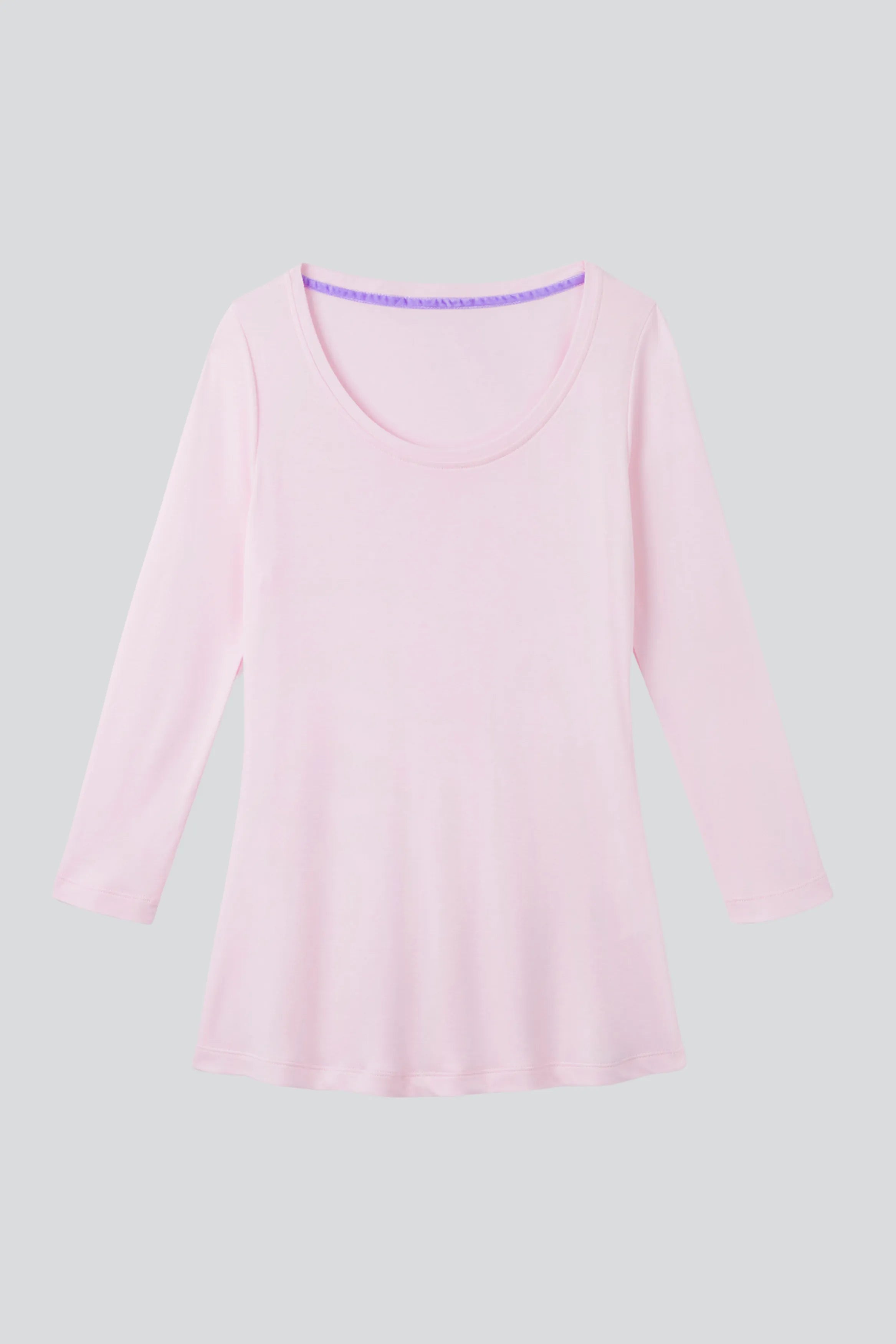 Women’s light pink cotton modal 3/4 sleeve scoop neck T-shirt by Lavender Hill Clothing