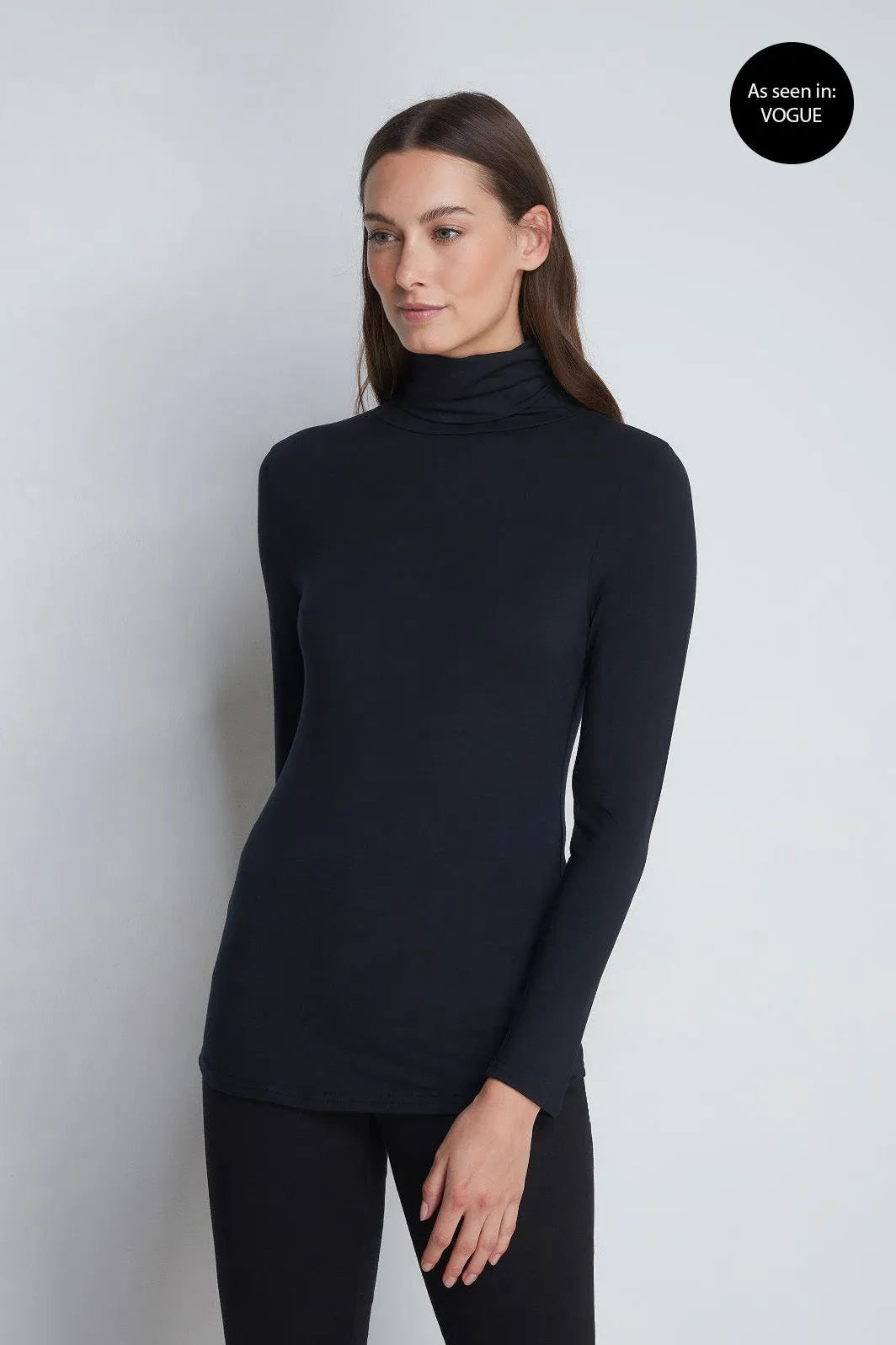 Women’s black micro modal roll neck top by Lavender Hill Clothing