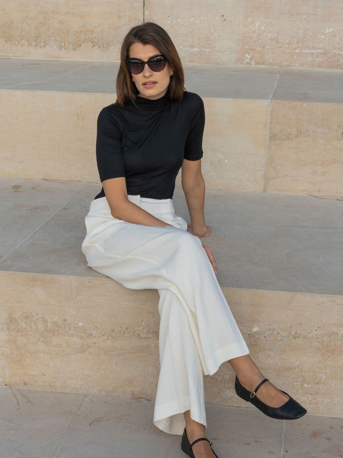 Black ribbed mock neck top