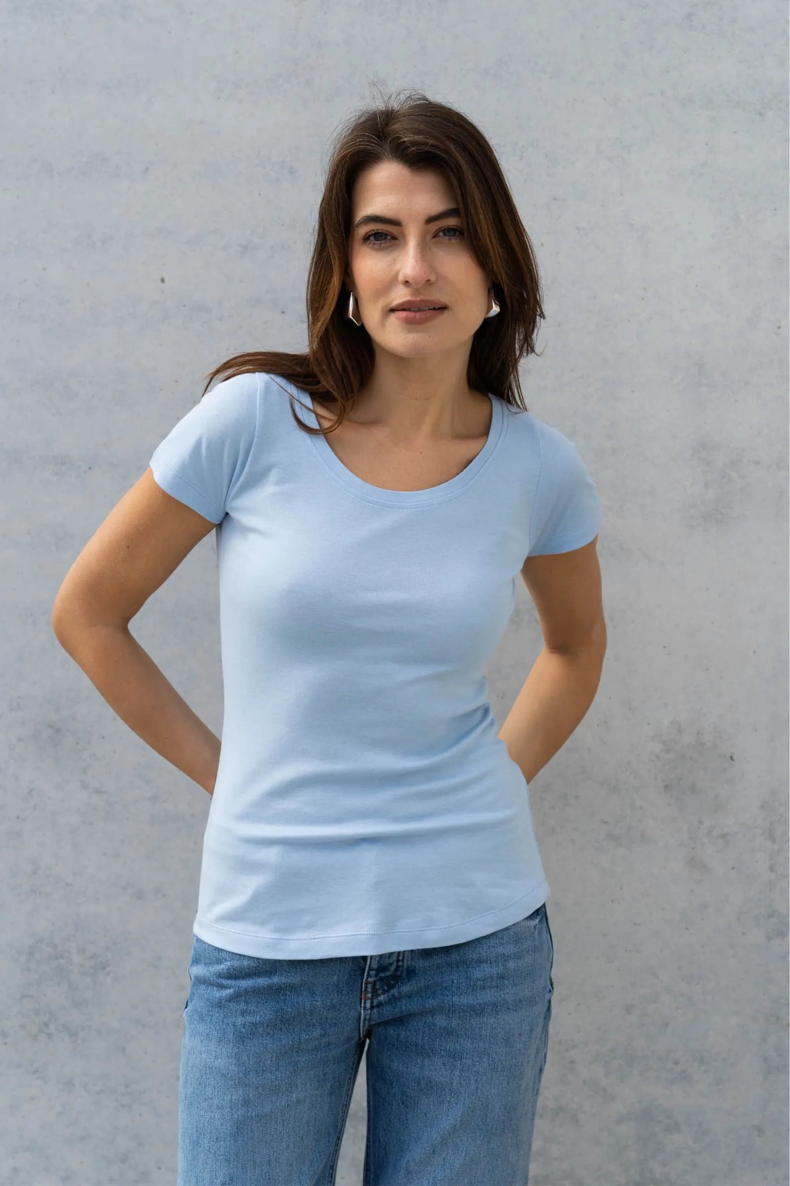 Women’s light blue cotton modal scoop neck T-shirt by Lavender Hill Clothing