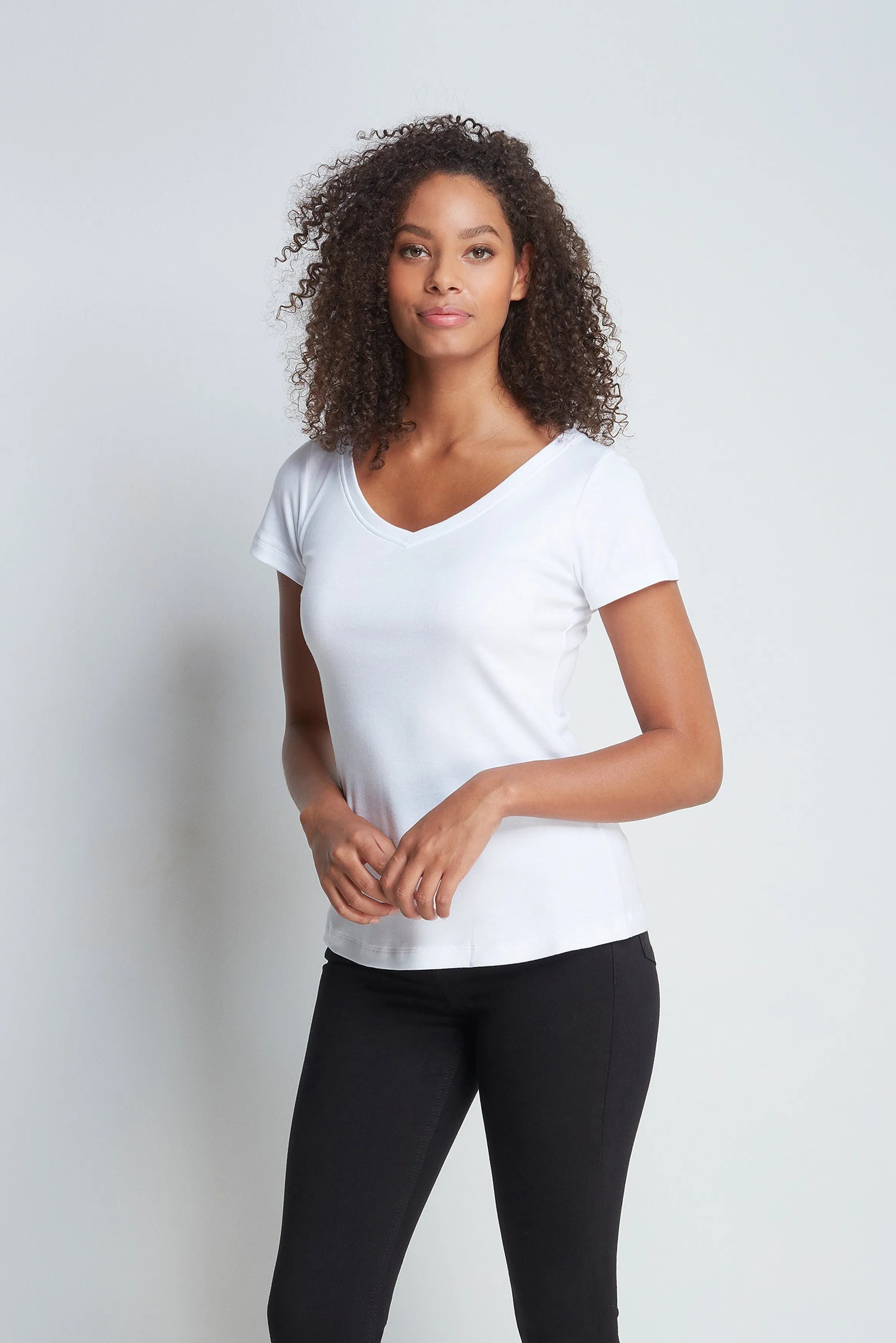 Women’s white cotton modal V-neck T-shirt by Lavender Hill Clothing