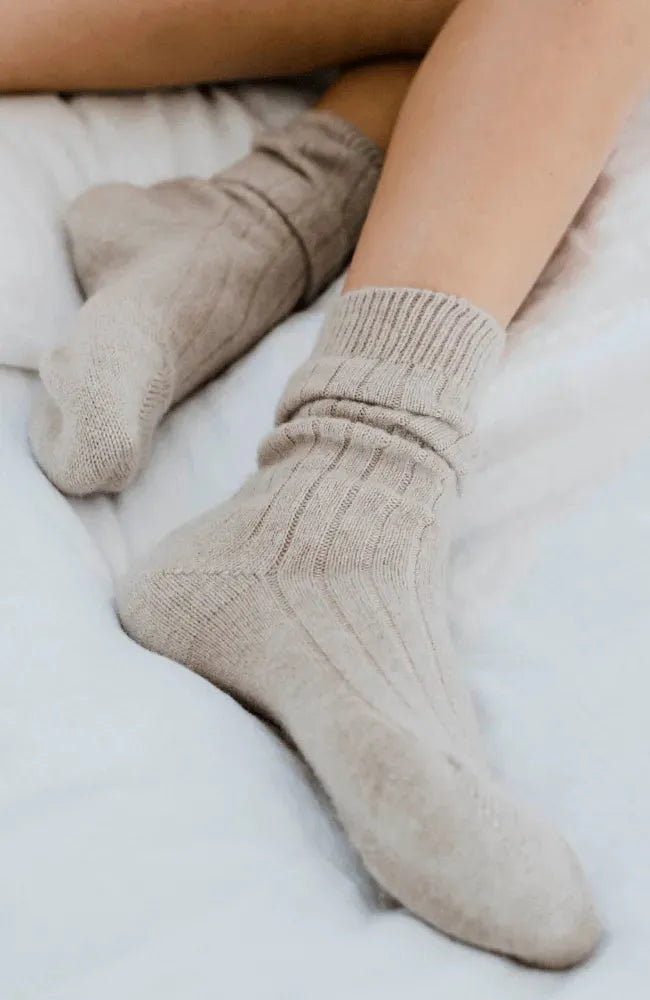 Women’s natural beige cashmere socks by Lavender Hill Clothing