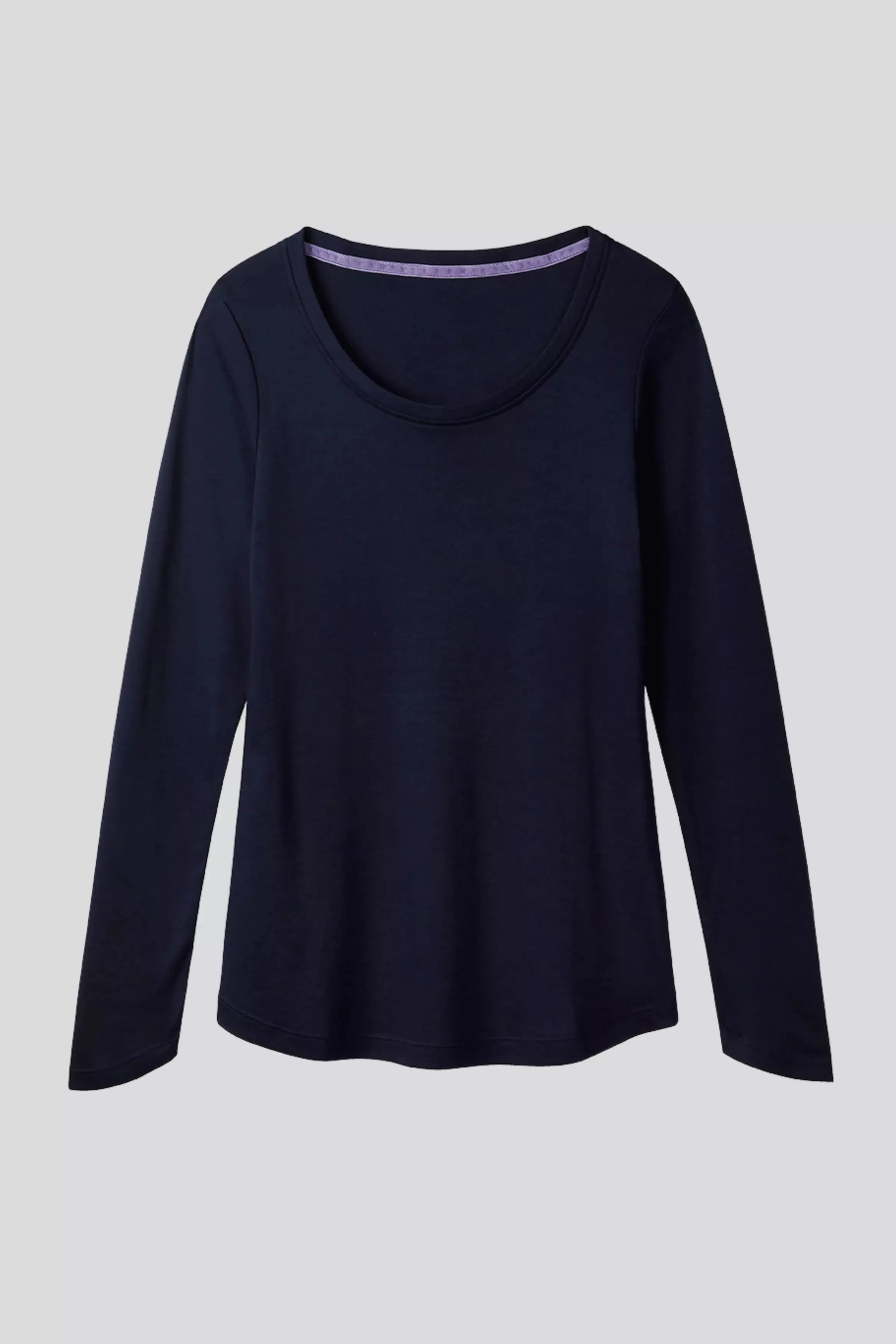 Women’s navy cotton modal long sleeve scoop neck T-shirt by Lavender Hill Clothing