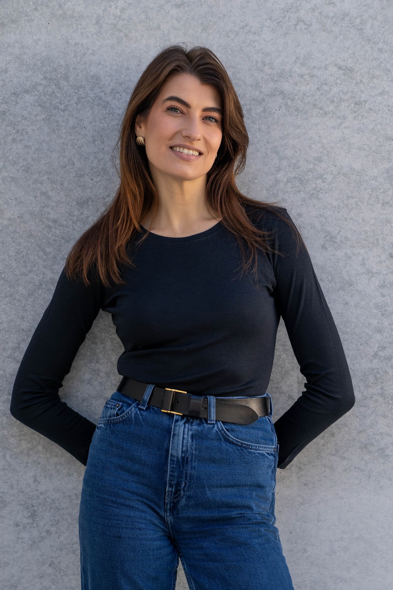 Women’s black cotton modal long sleeve crew neck T-shirt by Lavender Hill Clothing