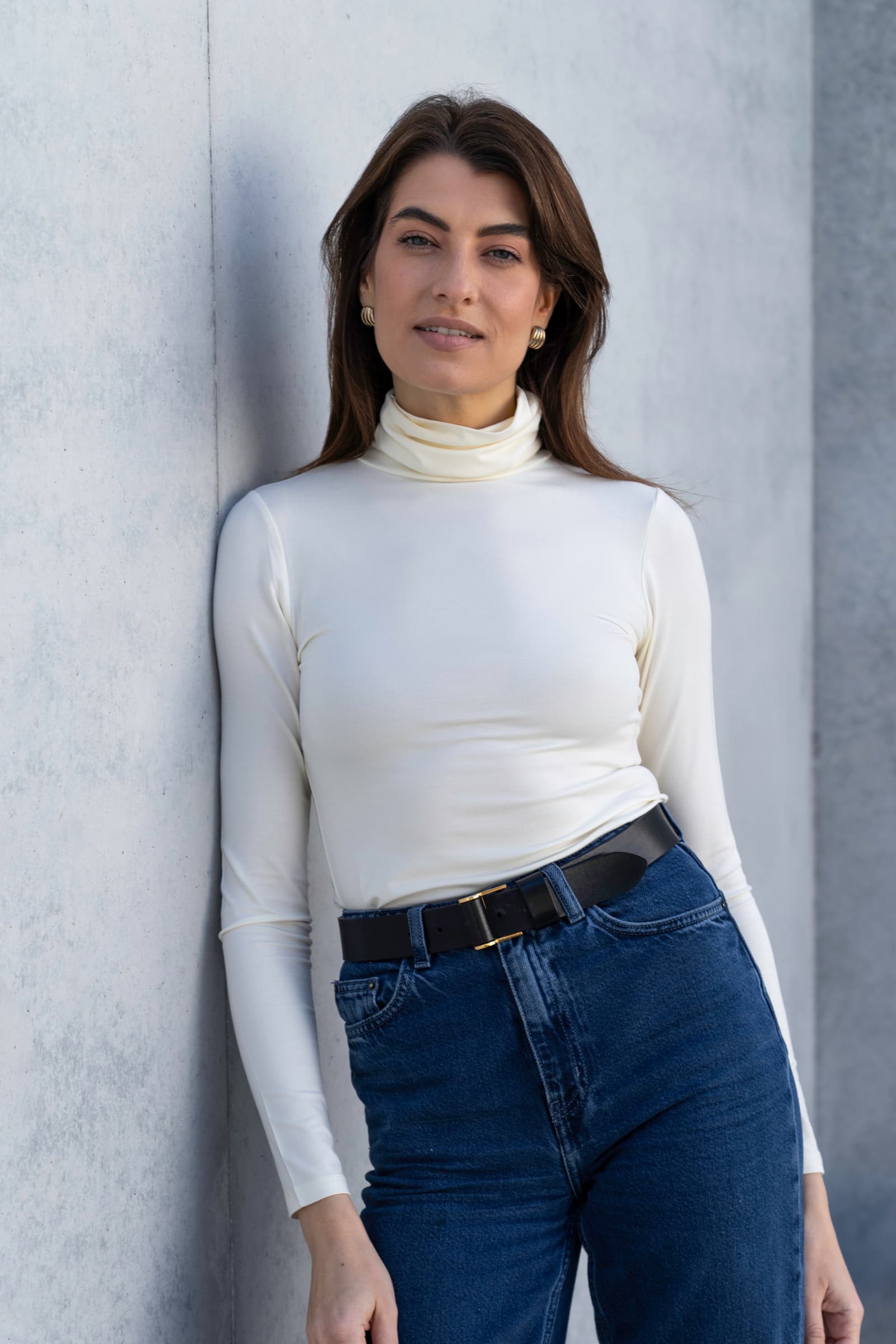 Women’s cream micro modal roll neck top by Lavender Hill Clothing