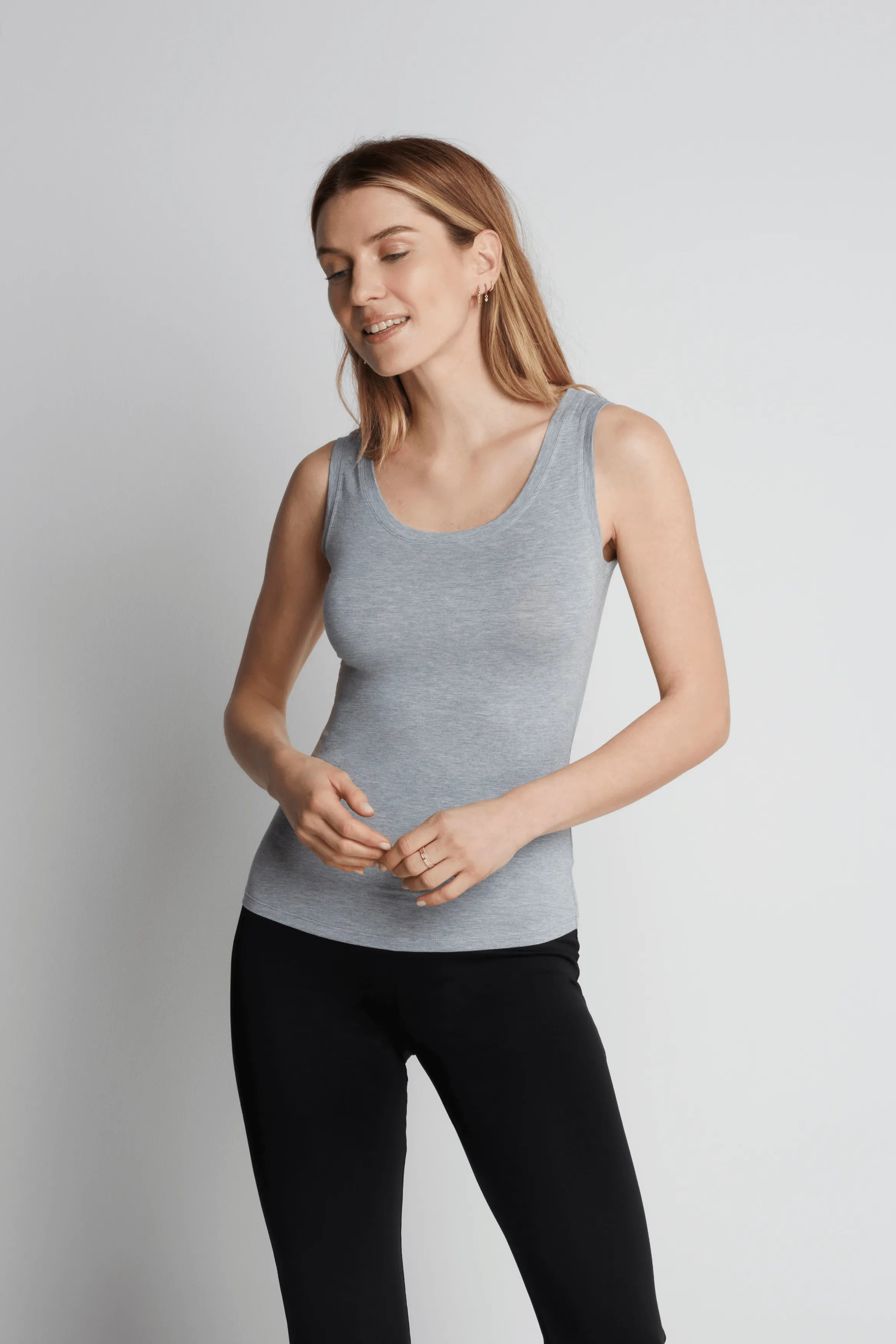 Women’s grey marl cotton modal sleeveless vest top by Lavender Hill Clothing