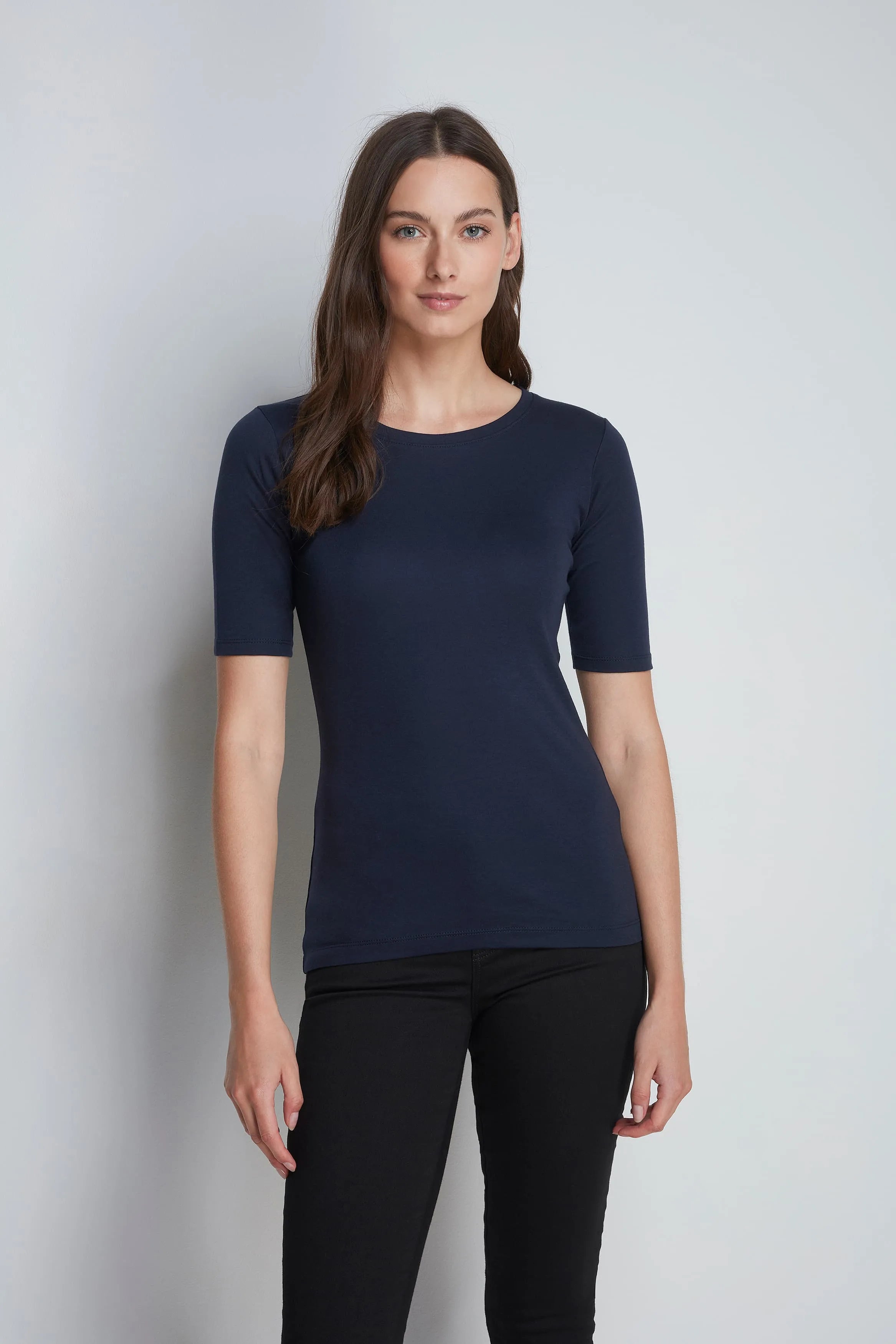 Women’s navy cotton modal half sleeve crew neck T-shirt by Lavender Hill Clothing