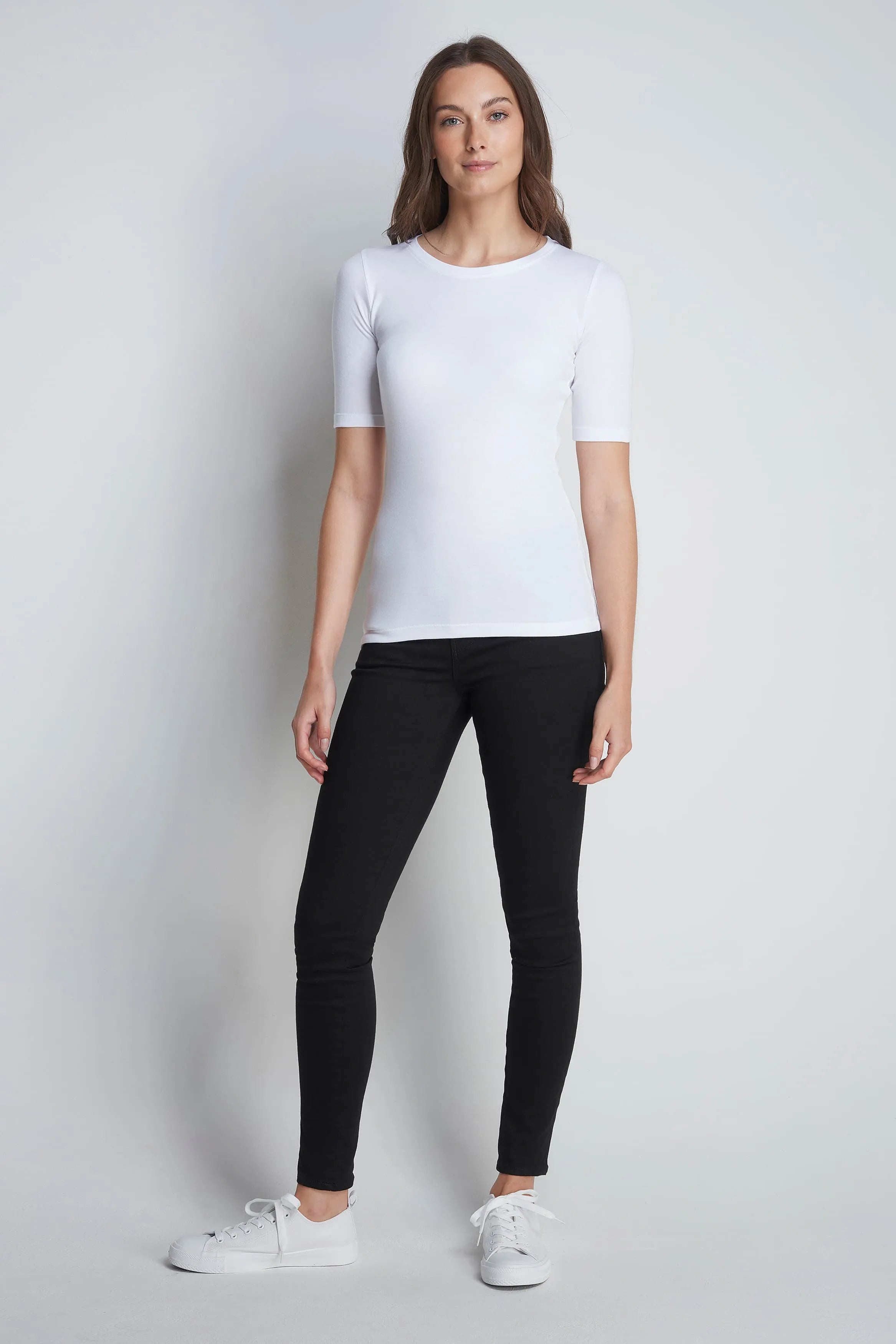Women’s white cotton modal half sleeve crew neck T-shirt by Lavender Hill Clothing