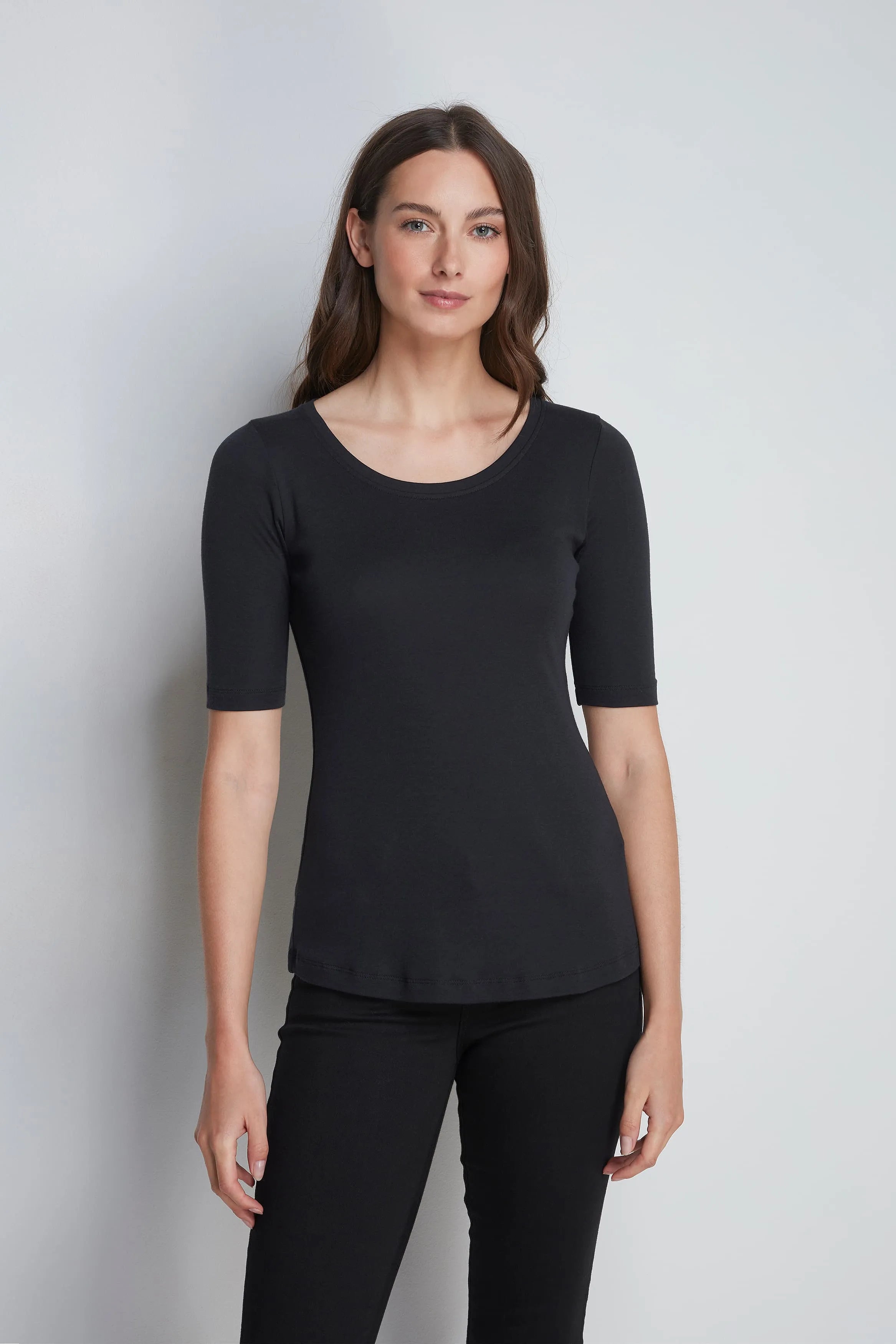 Lavender Hill Clothing women’s black cotton modal half sleeve scoop neck T-shirt