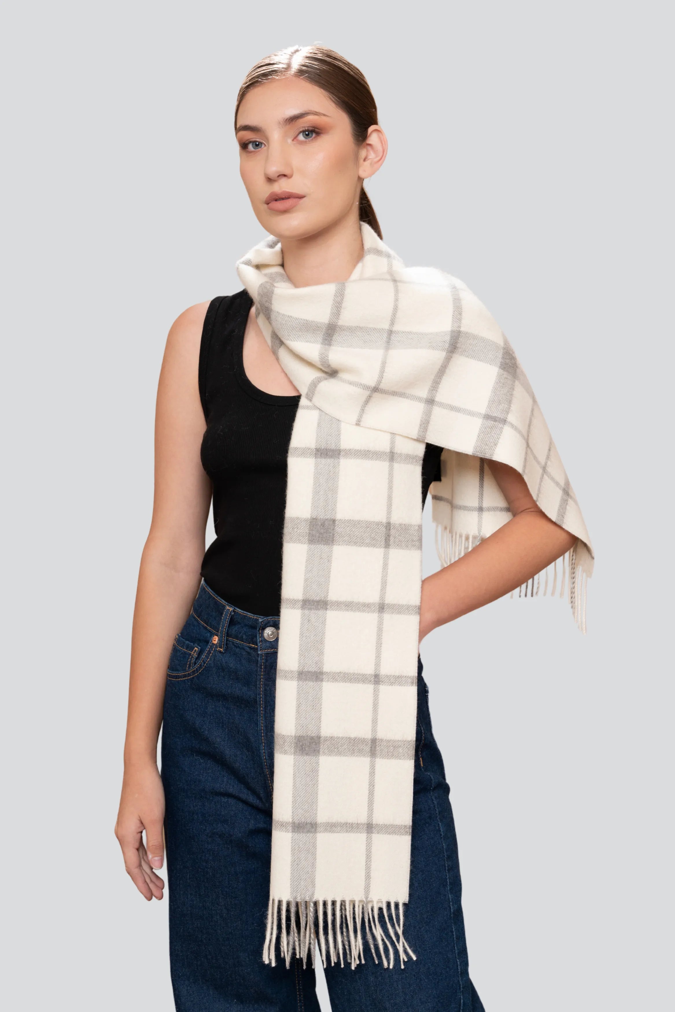 Luxury White and Grey Alpaca Scarf