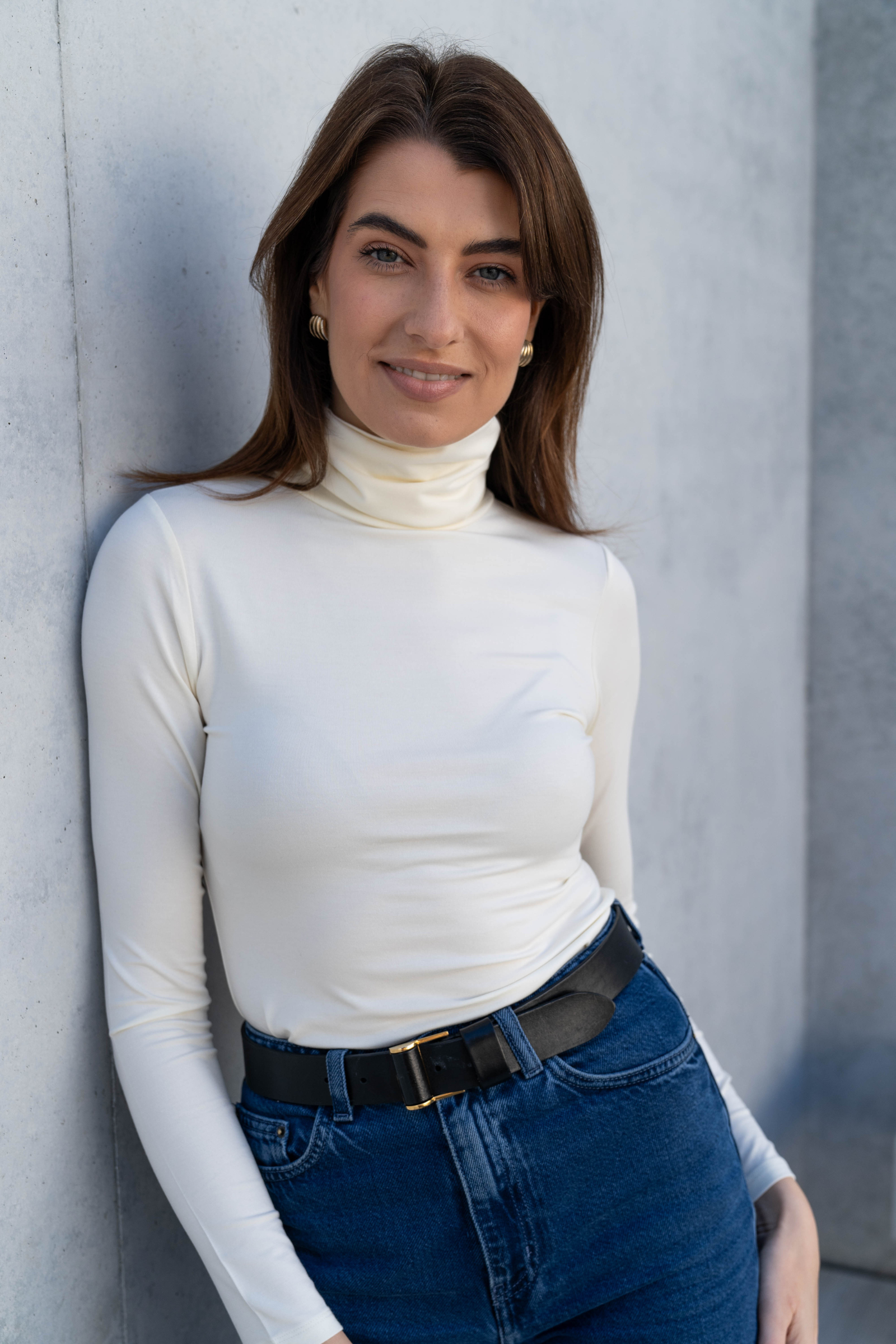 Women’s cream micro modal roll neck top by Lavender Hill Clothing