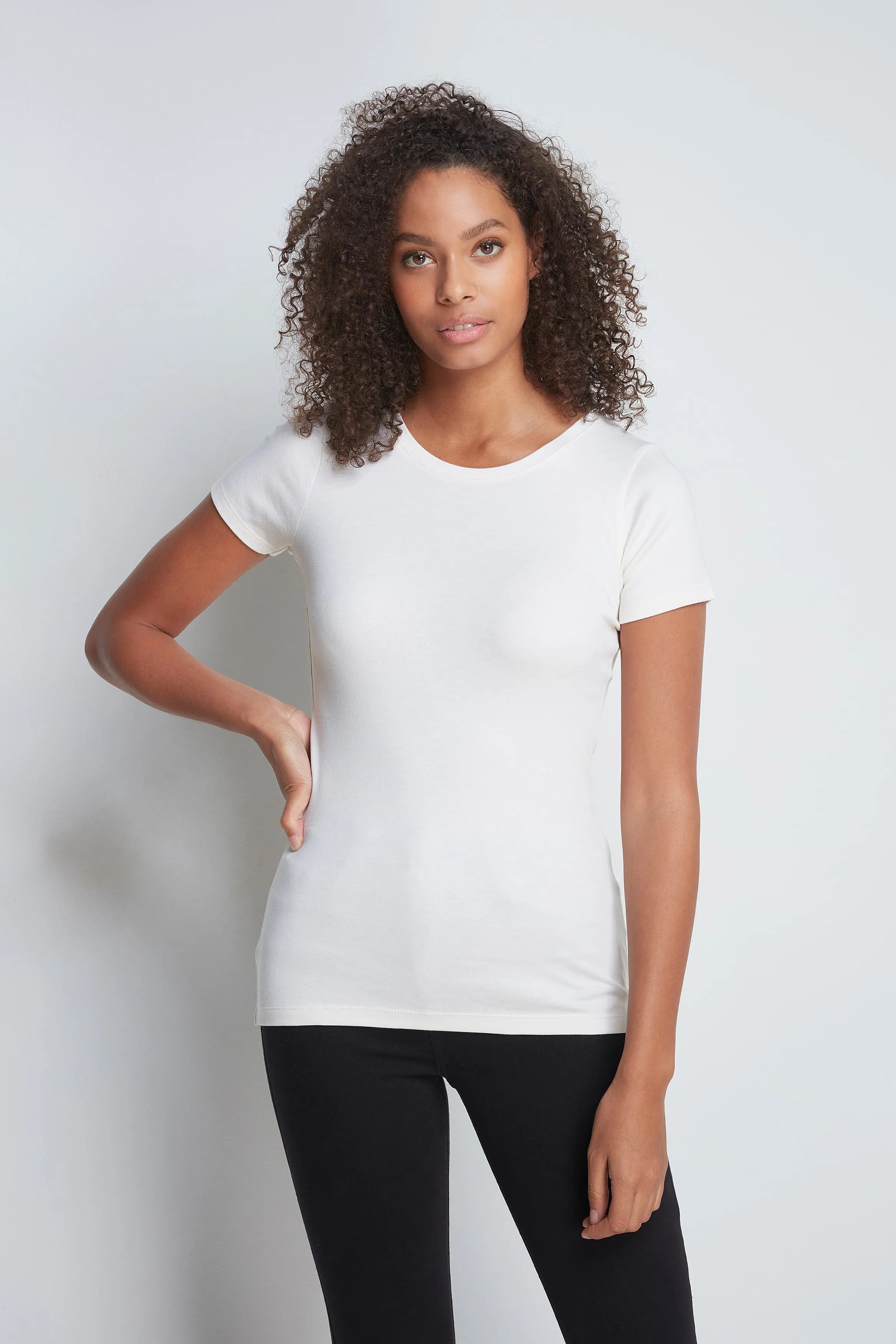 Women’s cream cotton modal short sleeve crew neck T-shirt by Lavender Hill Clothing