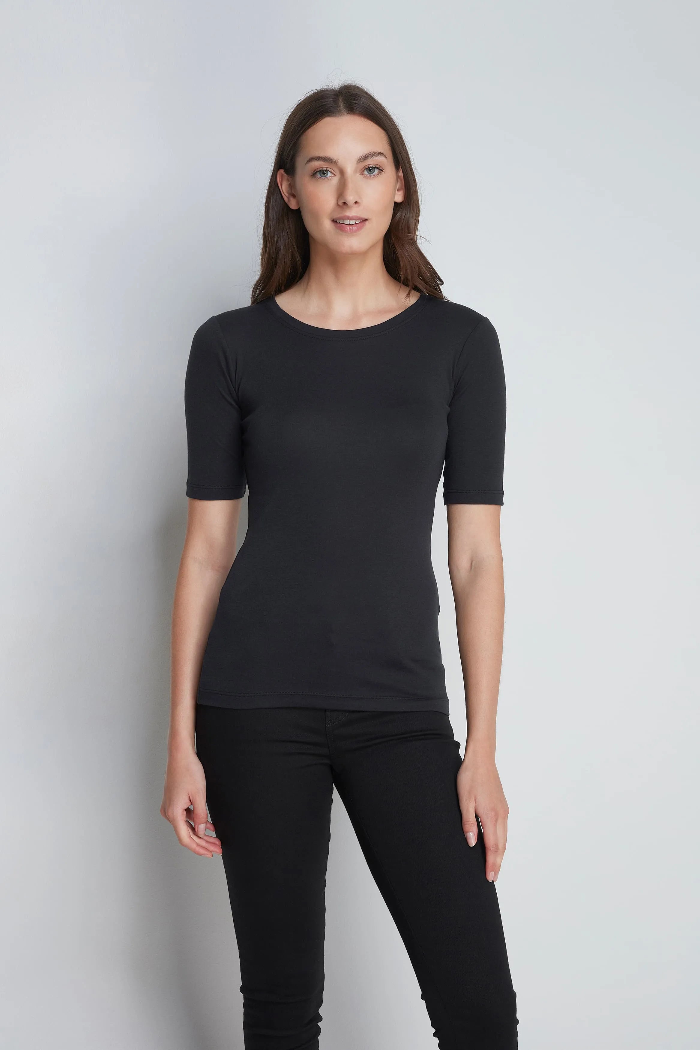 Women’s black cotton modal half sleeve crew neck T-shirt by Lavender Hill Clothing