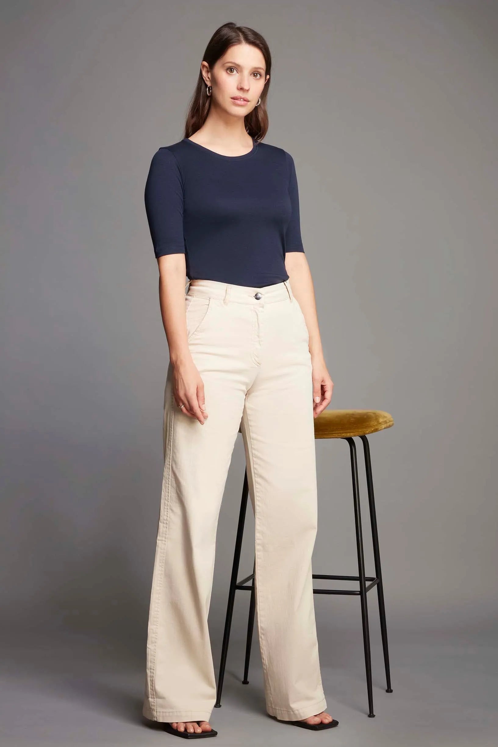 Women’s navy cotton modal half sleeve crew neck T-shirt by Lavender Hill Clothing