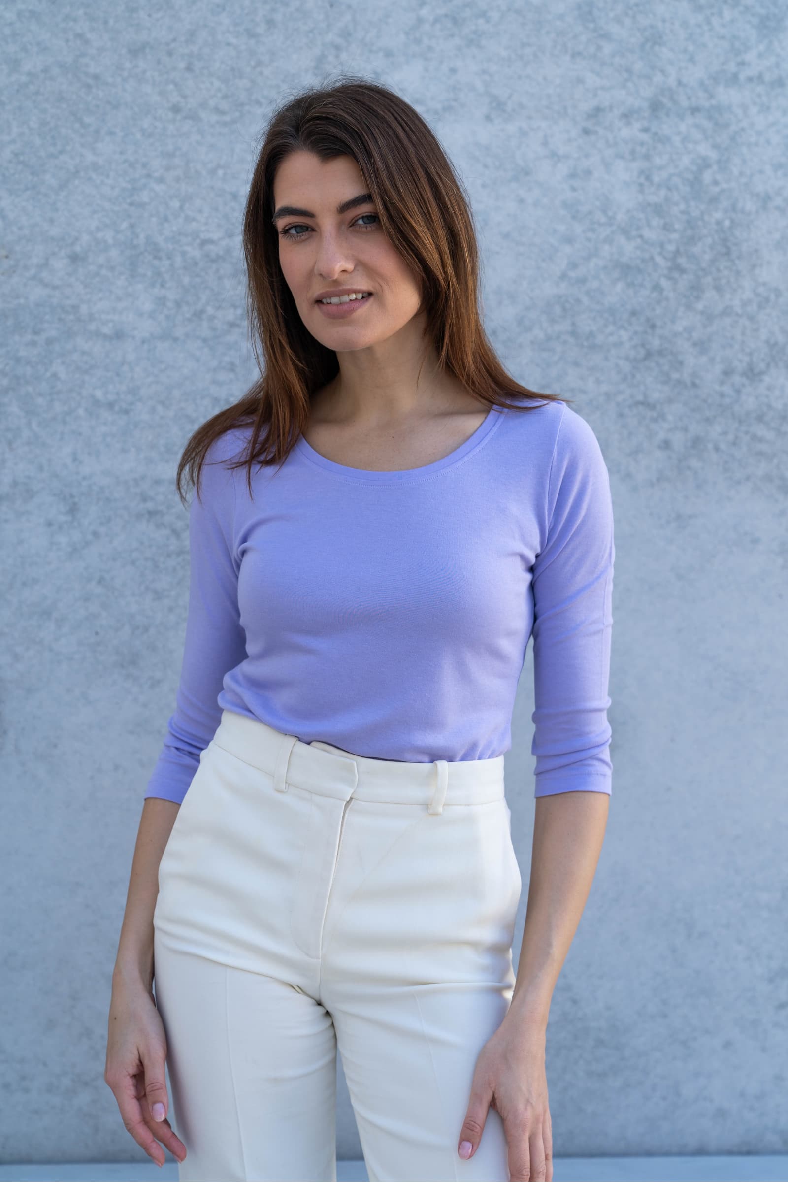 Women’s lavender modal 3/4 sleeve scoop neck T-shirt by Lavender Hill Clothing