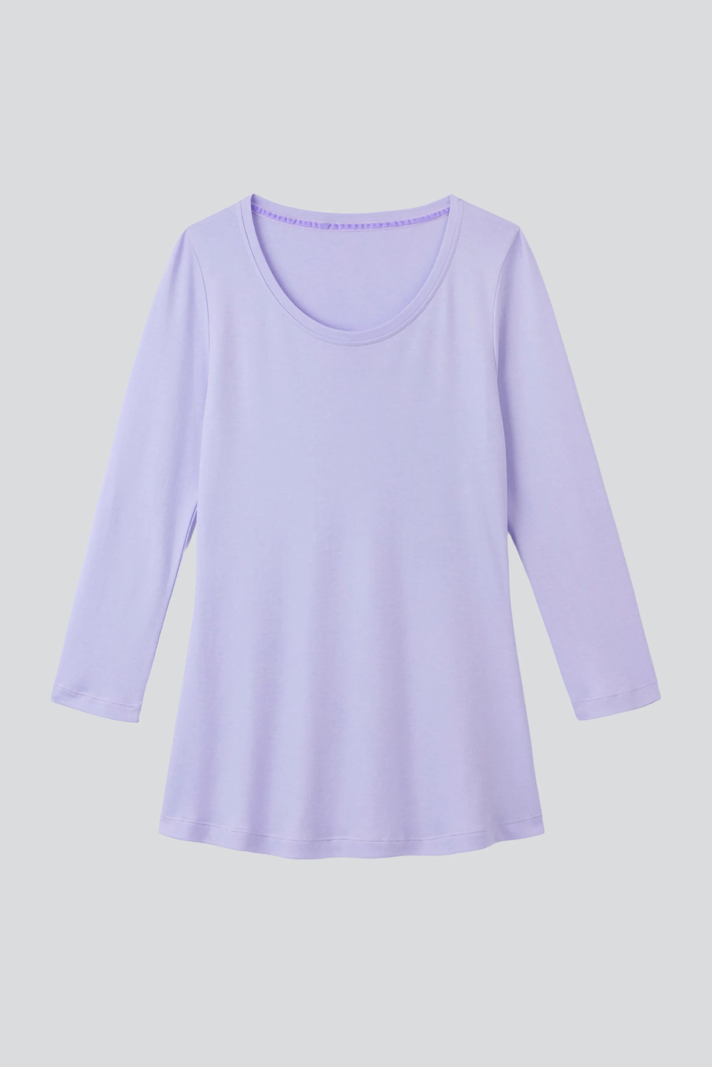 Women’s lilac cotton modal 3/4 sleeve scoop neck T-shirt by Lavender Hill Clothing