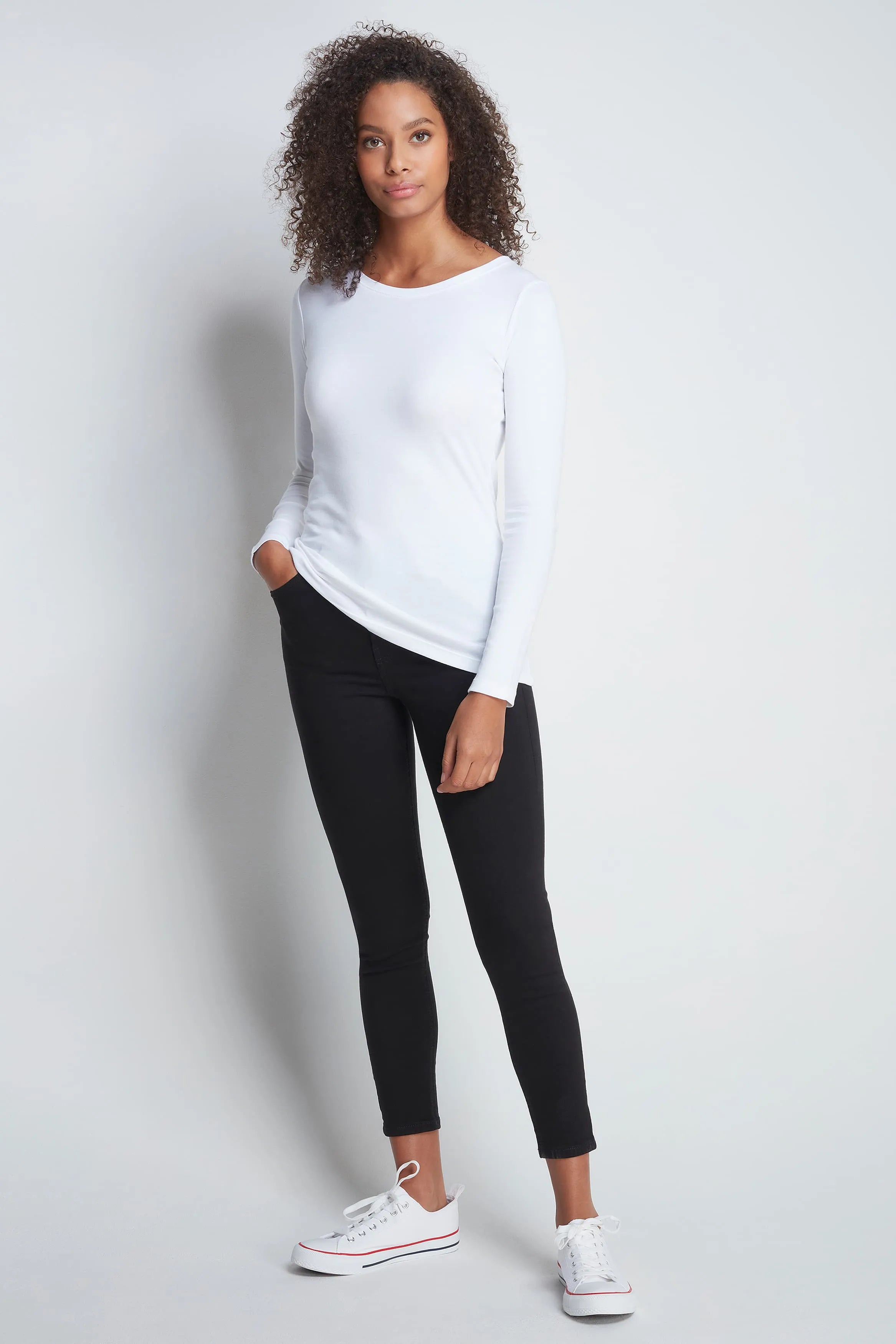 Women’s white cotton modal long sleeve crew neck T-shirt by Lavender Hill Clothing