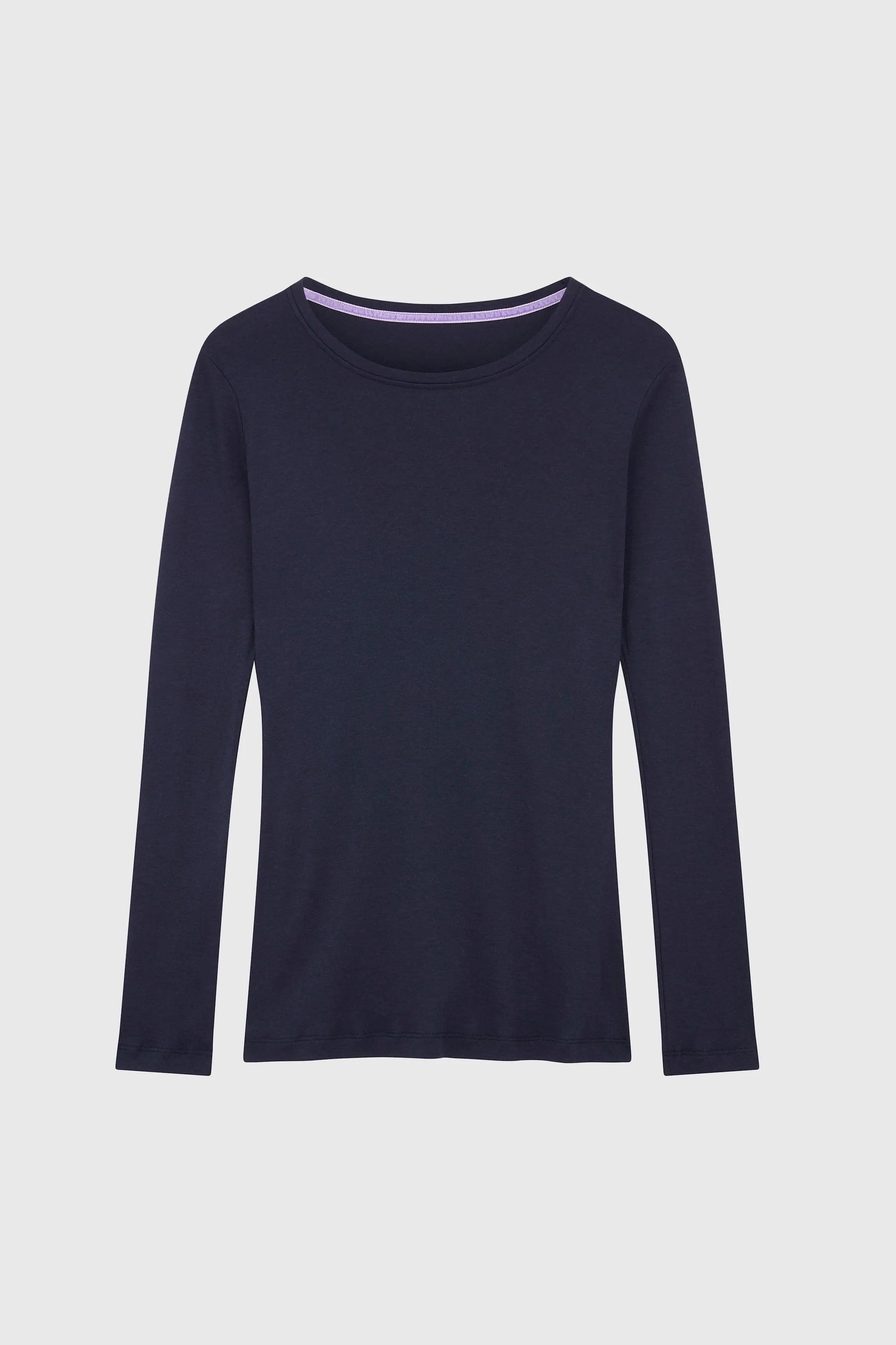 Women’s navy cotton modal long sleeve crew neck T-shirt by Lavender Hill Clothing
