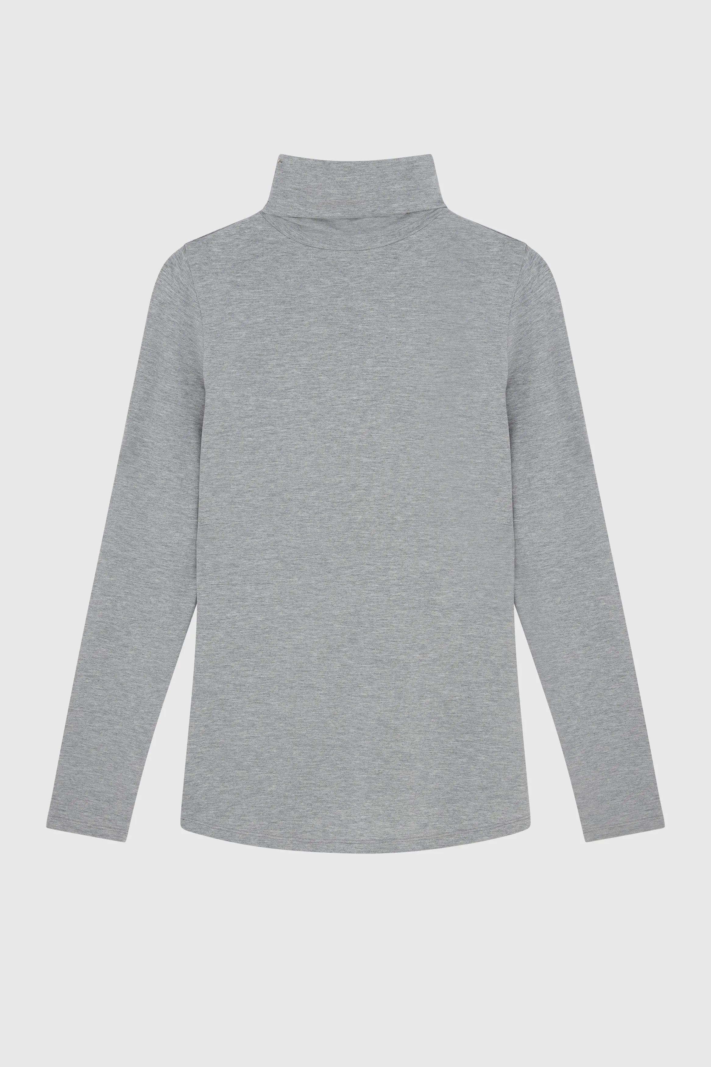 Women’s grey marl micro modal roll neck top by Lavender Hill Clothing