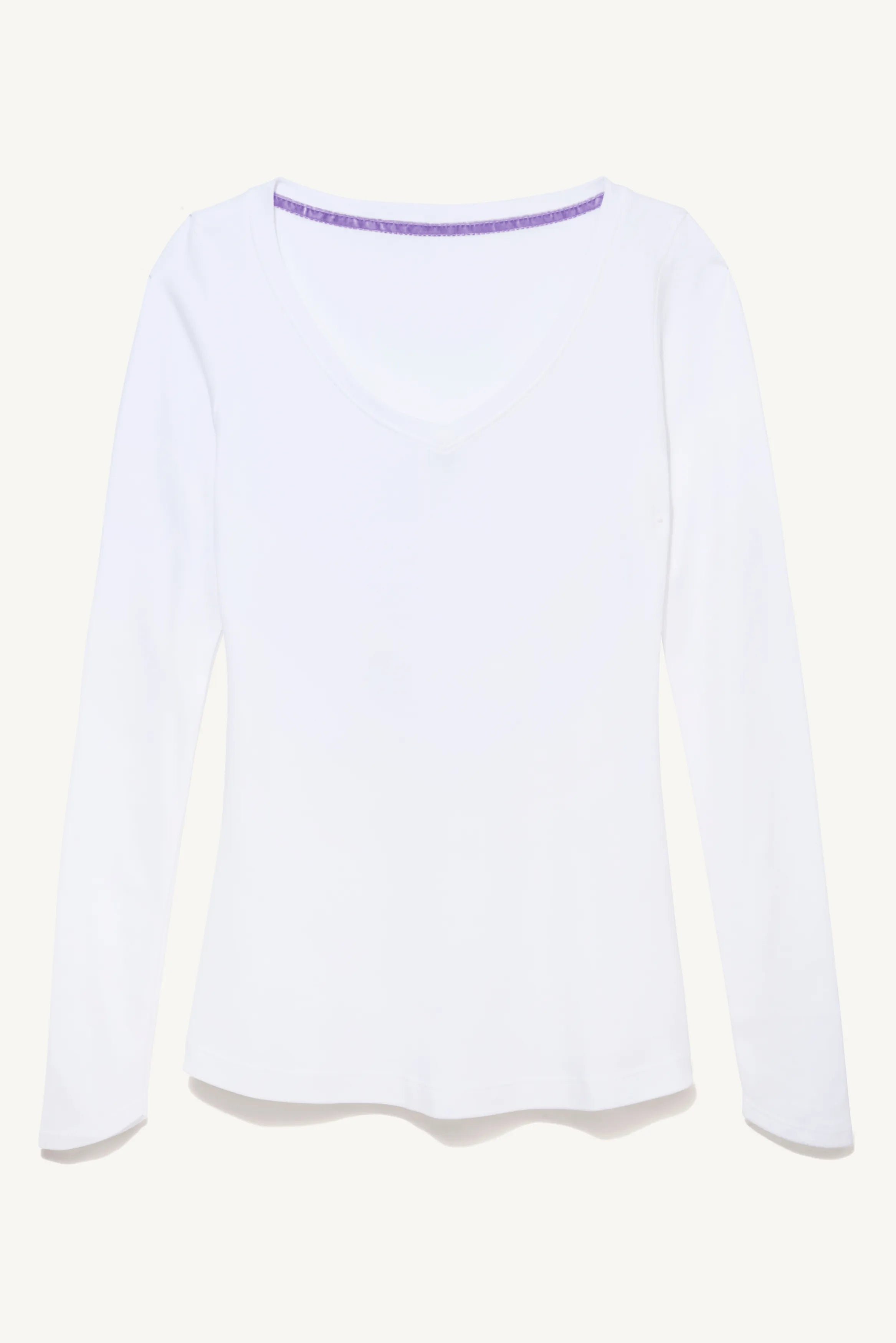 Women’s white cotton modal long sleeve V-neck layering top by Lavender Hill Clothing

