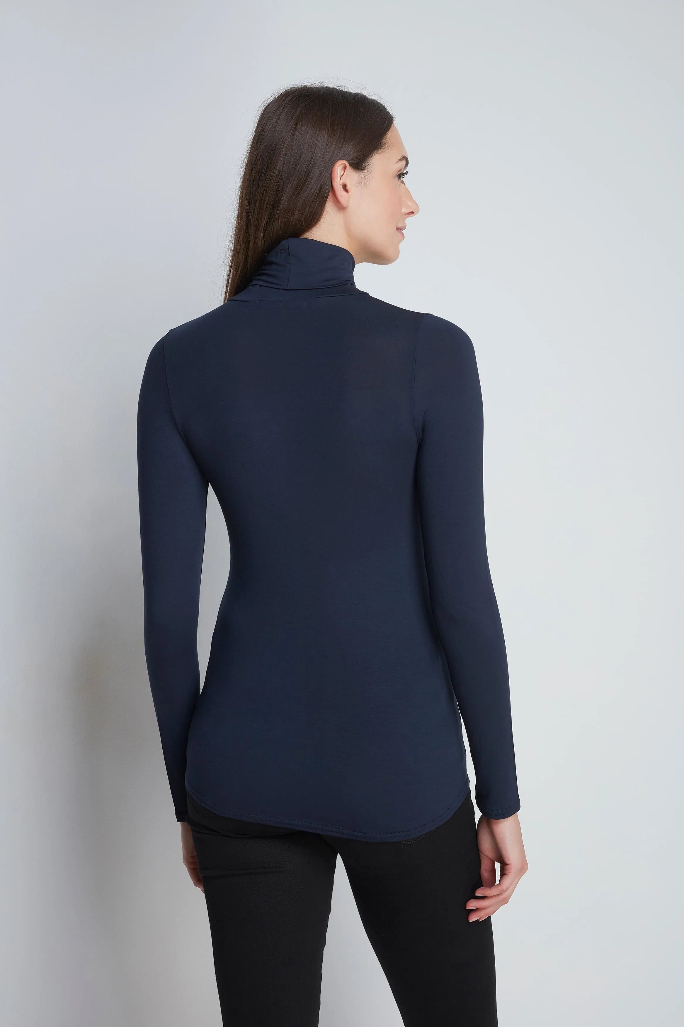 Women's High Quality Long Sleeve Navy Roll Neck Top - Comfortable Polo Neck - Flattering Long Sleeve T-Shirt - Soft Navy Long Sleeve Polo Neck by Lavender Hill Clothing