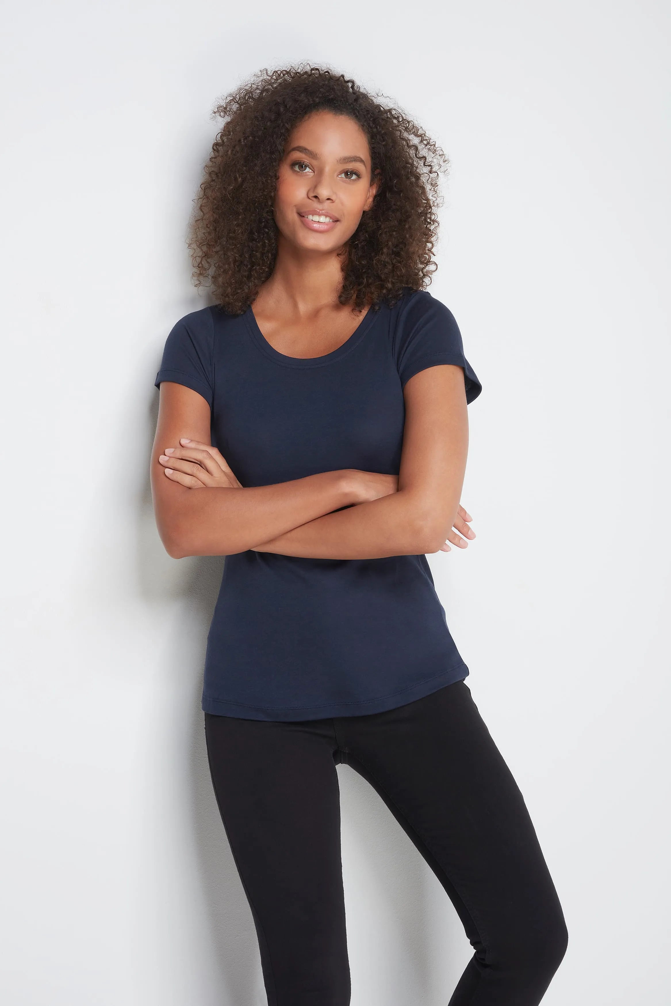 Women’s navy cotton modal scoop neck T-shirt by Lavender Hill Clothing