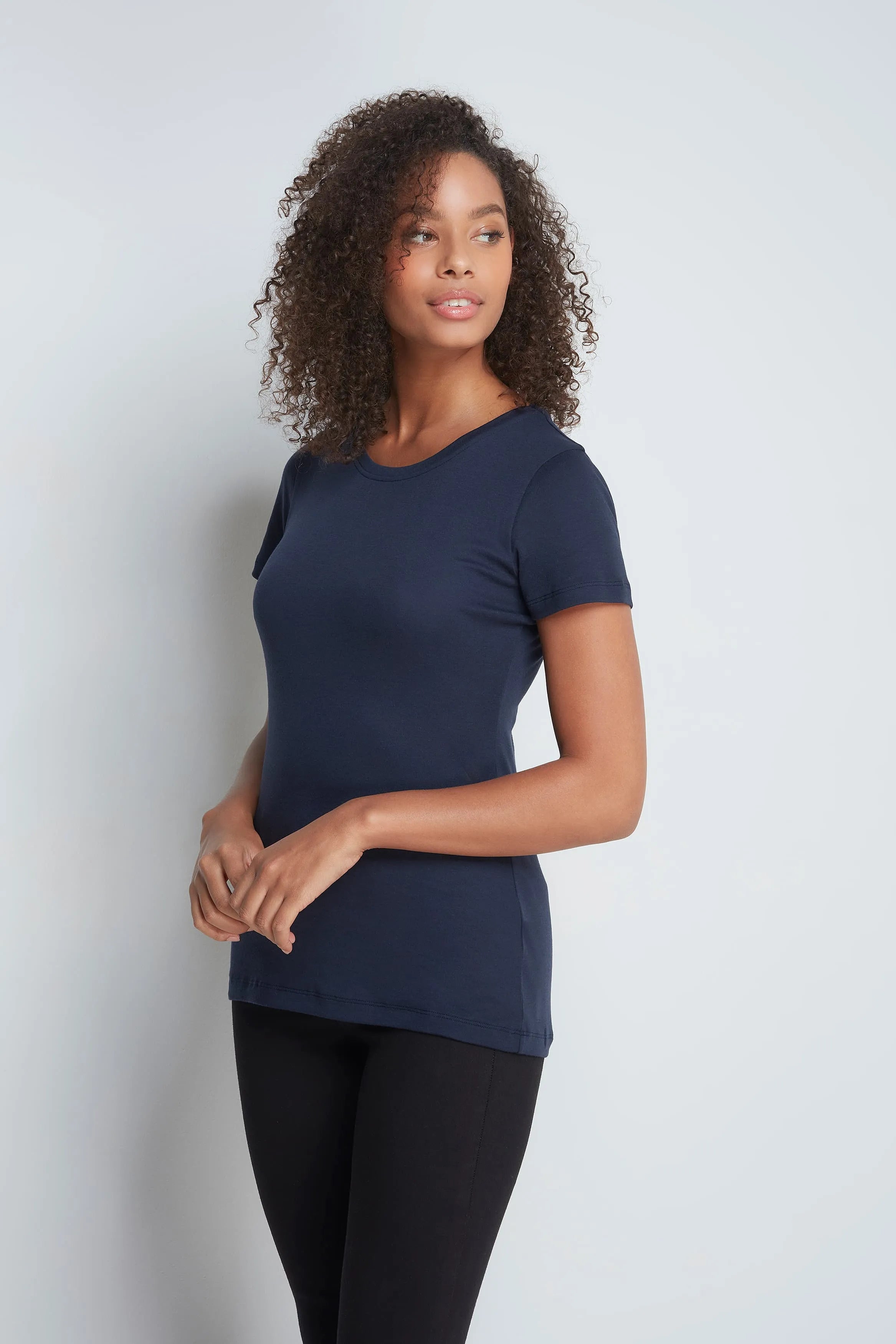 Women’s navy cotton modal short sleeve crew neck T-shirt by Lavender Hill Clothing
