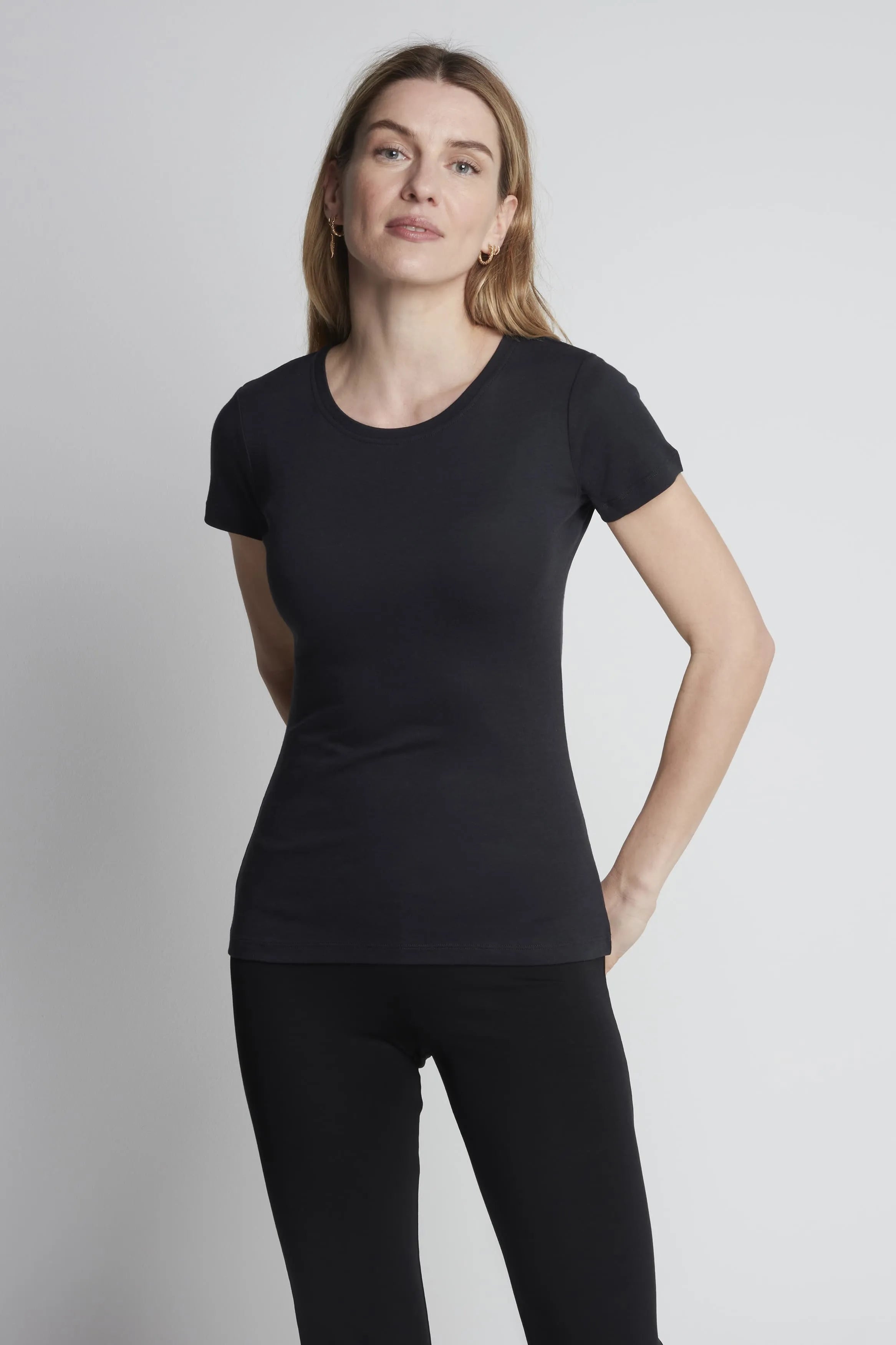 Women’s black cotton modal short sleeve crew neck T-shirt by Lavender Hill Clothing
